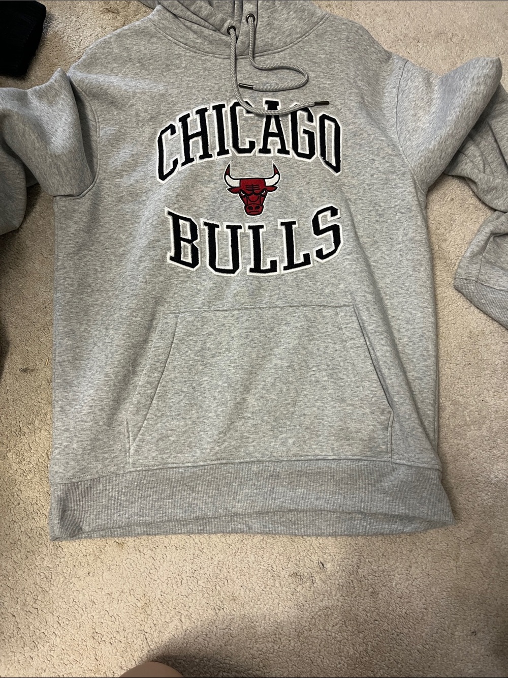 NBA Chicago Bulls Gray Pullover Hoodie with Red Logo